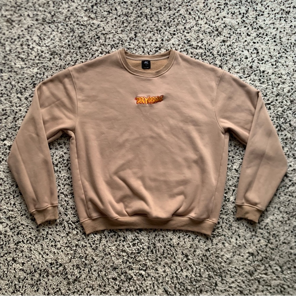 Oakfruitland Dr Mooon Strain Logo Spellout Tan Crew Baggy Sweatshirt Medium
